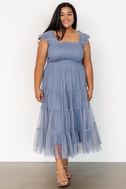 Emma Smocked Tulle Dress | Slate Blue
