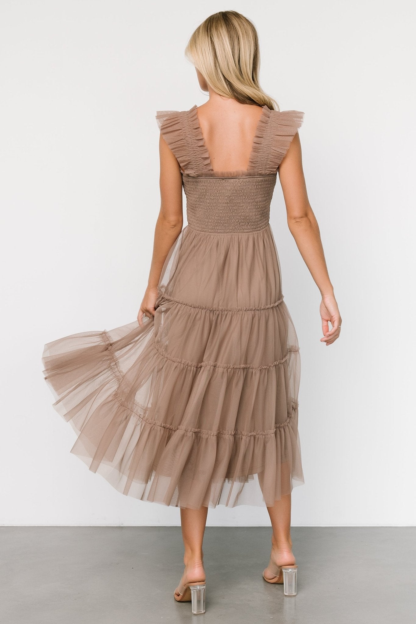 Emma Smocked Tulle Dress | Taupe