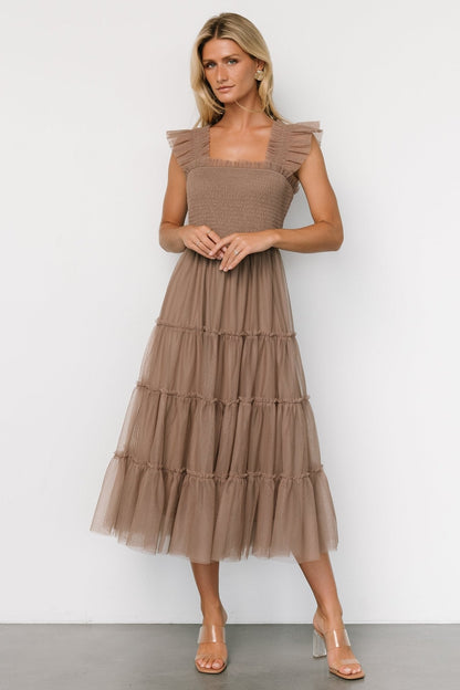 Emma Smocked Tulle Dress | Taupe