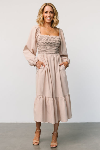 Emmeline Smocked Midi Dress | Natural