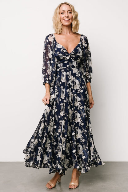 Estefania Maxi Dress | Navy + Off White Floral