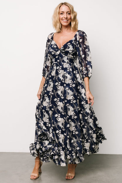 Estefania Maxi Dress | Navy + Off White Floral