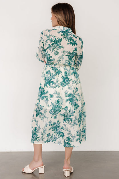 Eunice Button Midi Dress | Cream + Green Floral