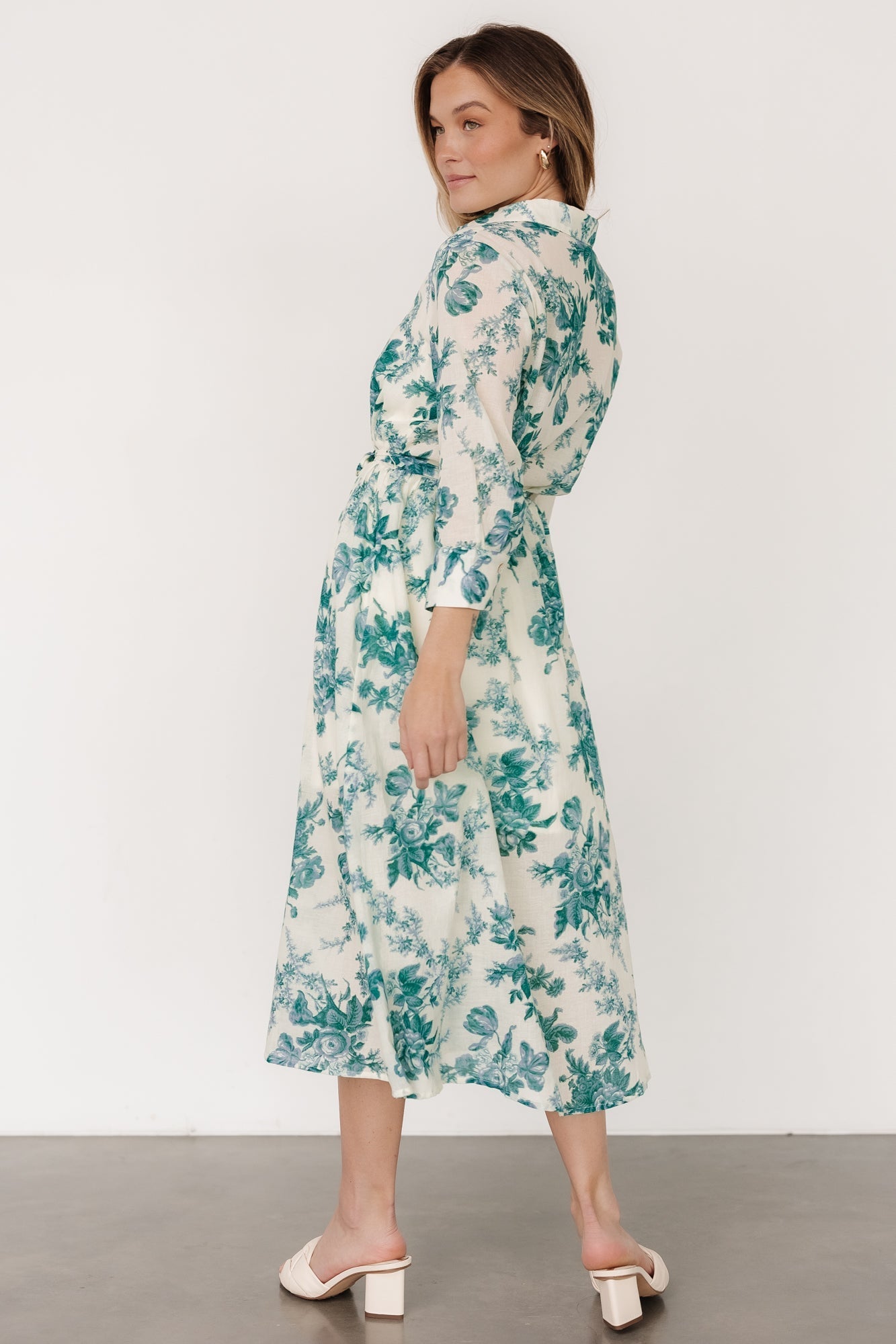 Eunice Button Midi Dress | Cream + Green Floral