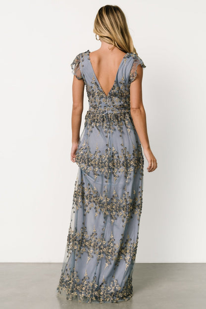 Eva Embroidered Maxi Dress | Slate + Gold