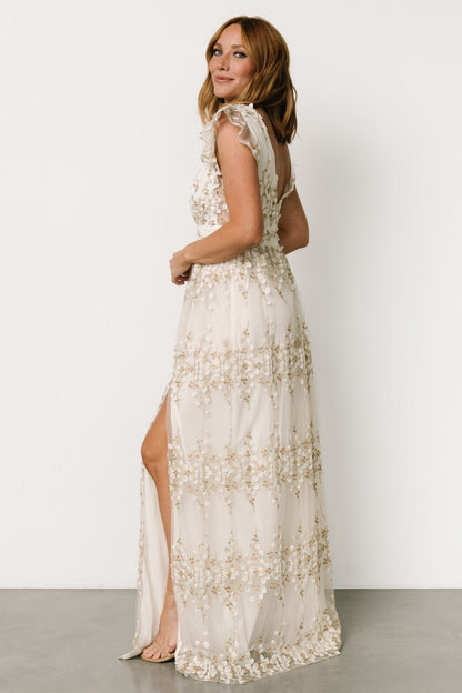 Eva Embroidered Maxi Dress | White + Gold