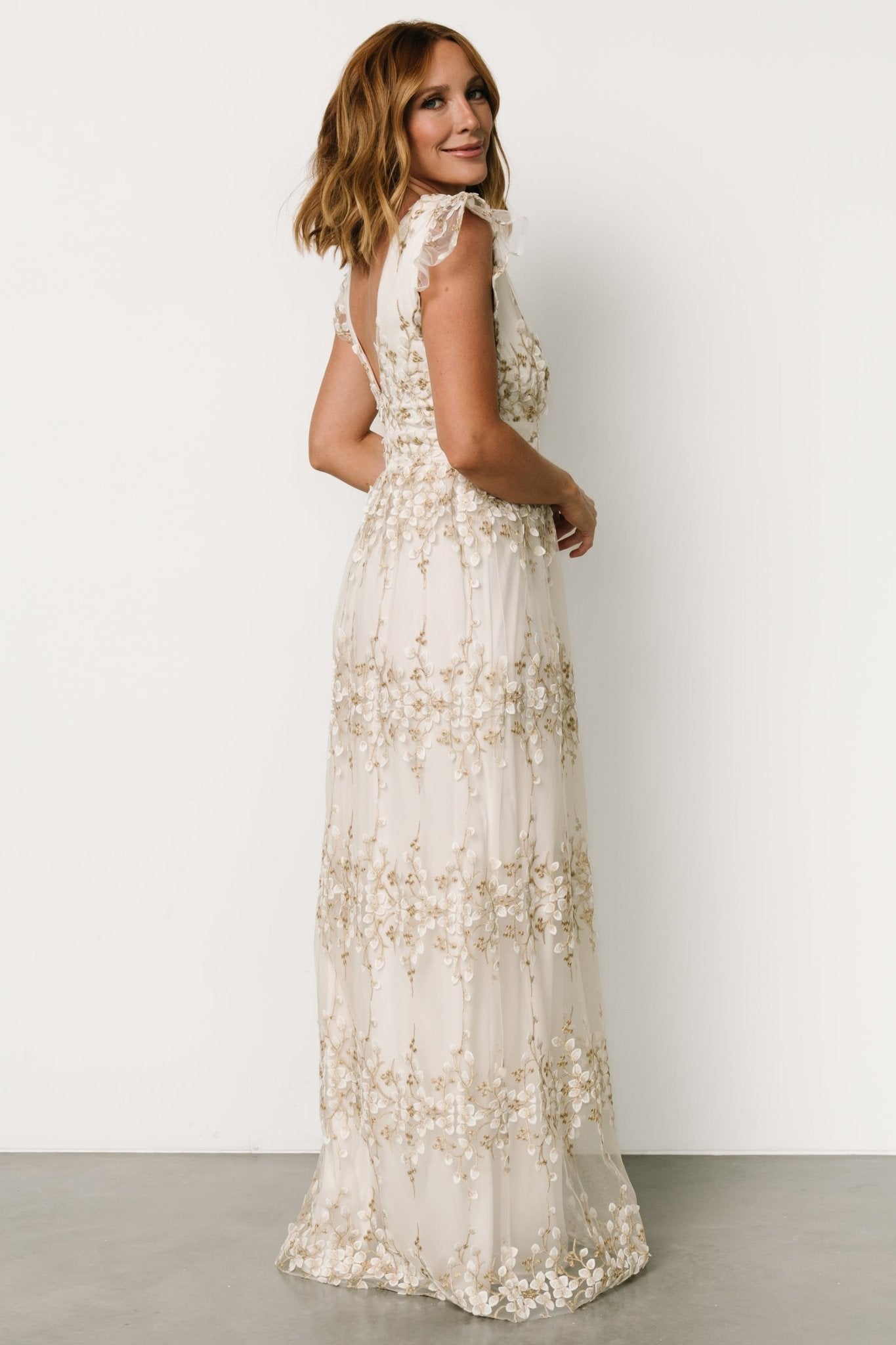 Eva Embroidered Maxi Dress | White + Gold