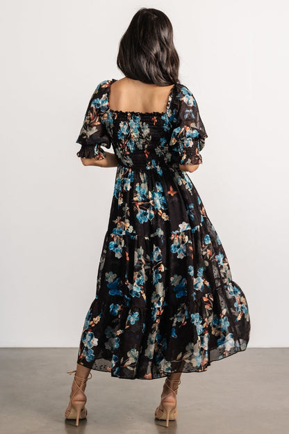 Fabian Jacquard Midi Dress | Black + Blue Multi