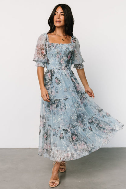 Fabian Jacquard Midi Dress | Light Blue Multi