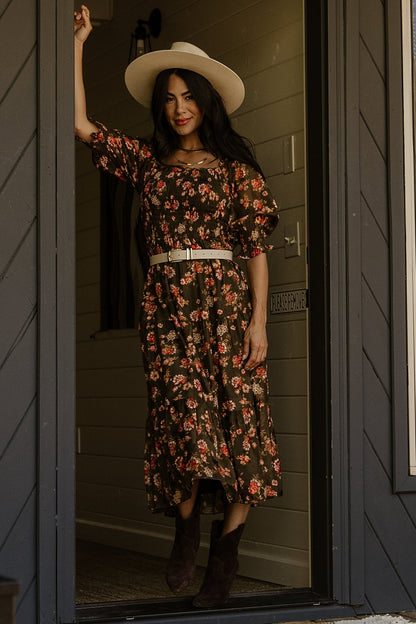 Fabian Jacquard Midi Dress | Olive Floral