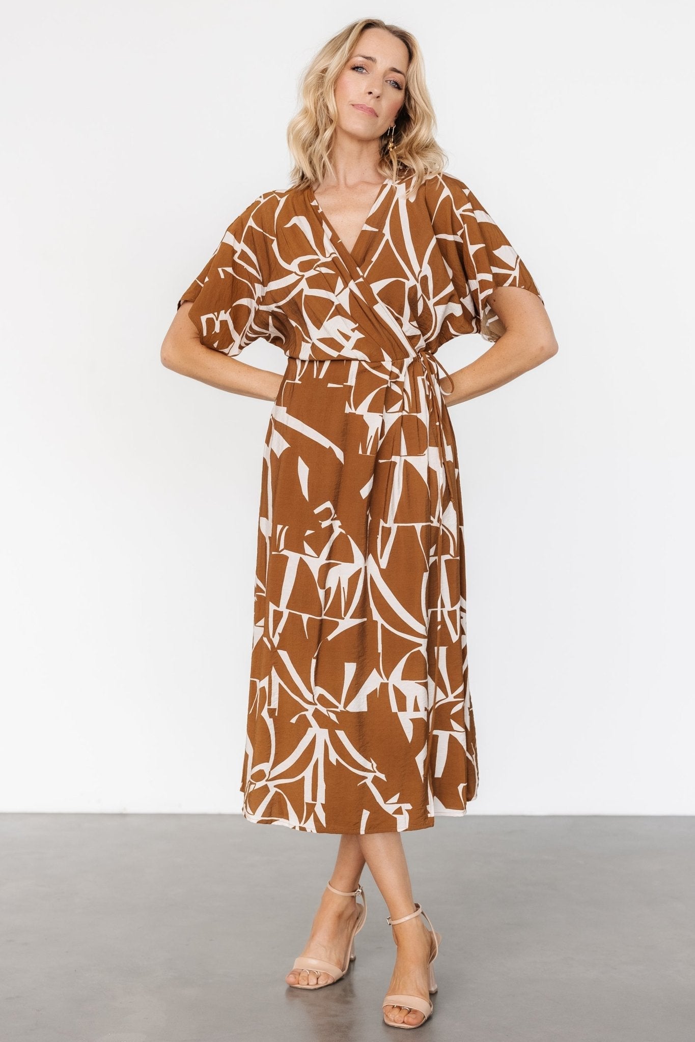 Fantino Faux Wrap Dress | Brown Print