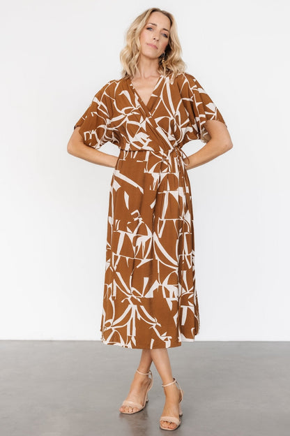Fantino Faux Wrap Dress | Brown Print