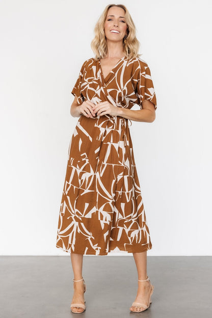 Fantino Faux Wrap Dress | Brown Print
