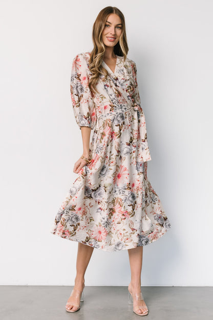 Fiorina Wrap Midi Dress | Ivory Multi Floral