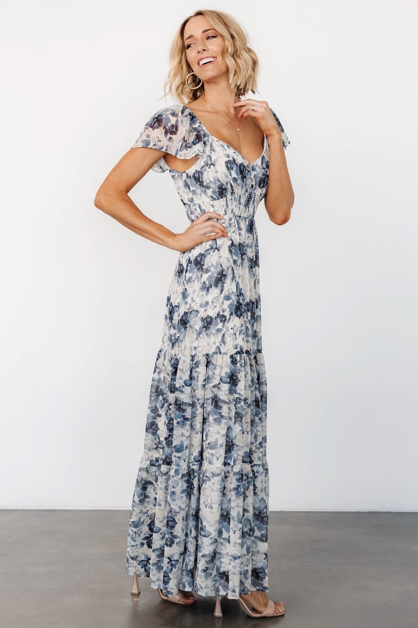 Genevive Maxi Dress | Cream + Blue Floral
