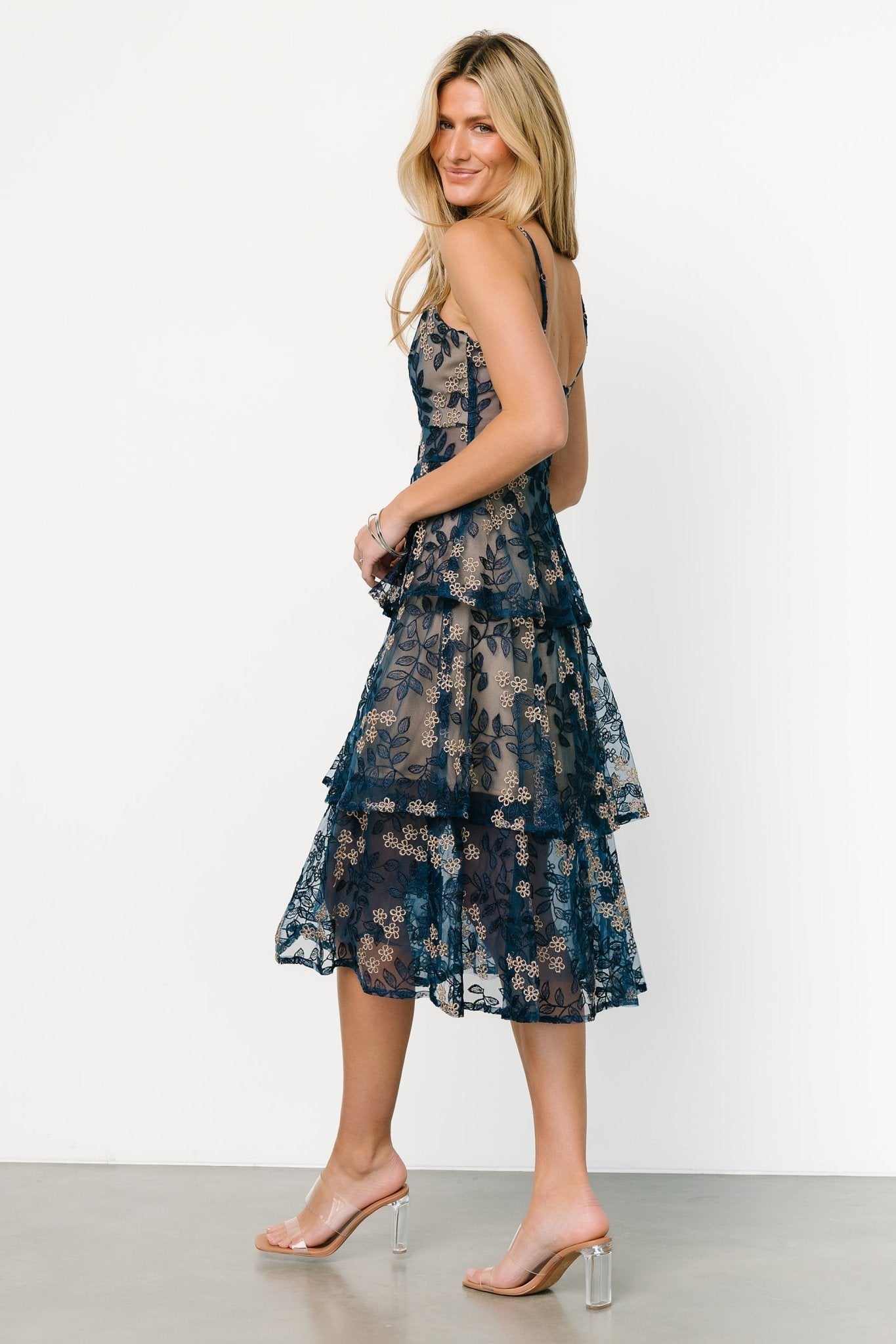 Georgiana Embroidered Midi Dress | Navy