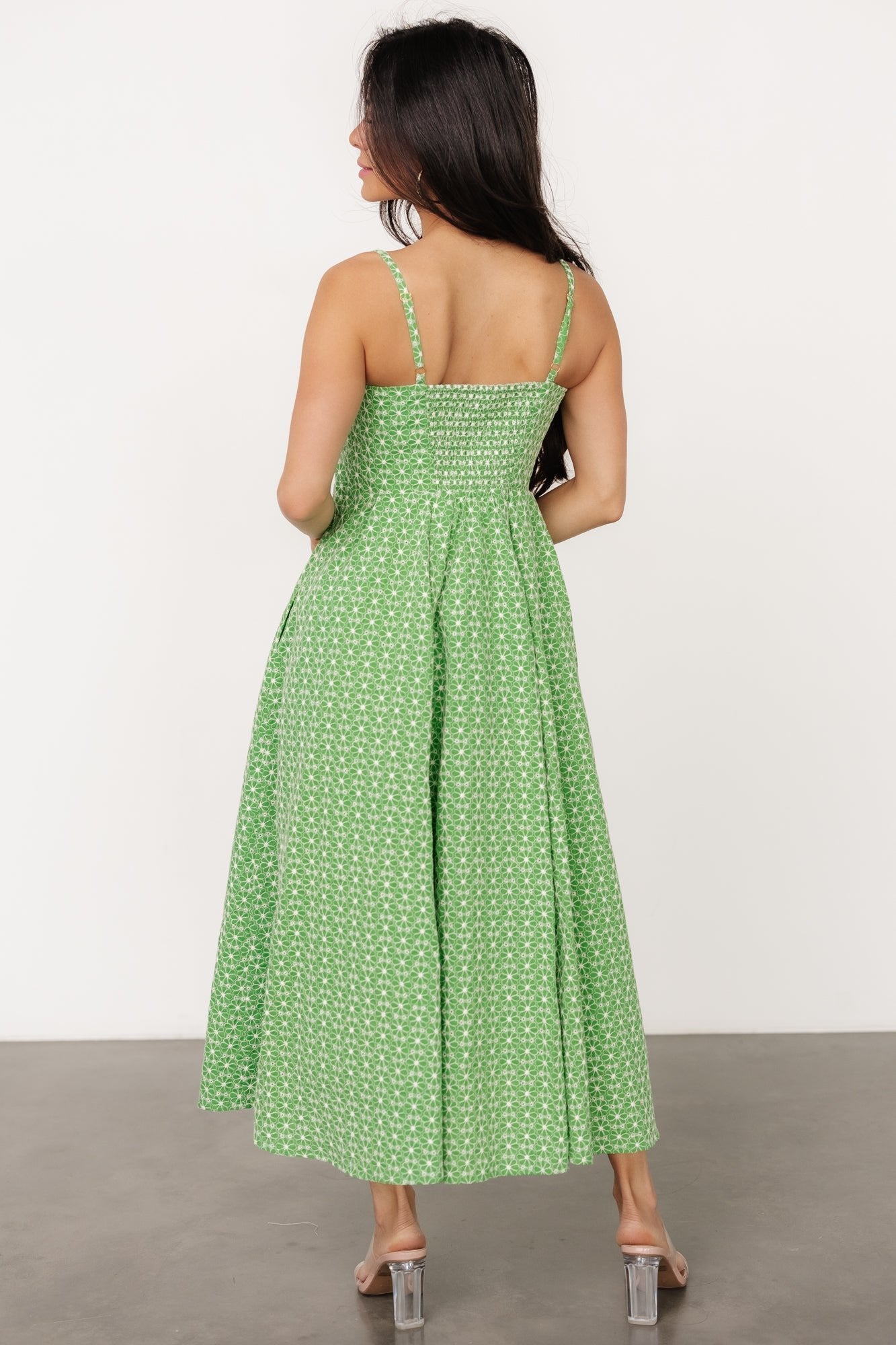 Gracelyn Embroidered Sweetheart Dress | Green Floral