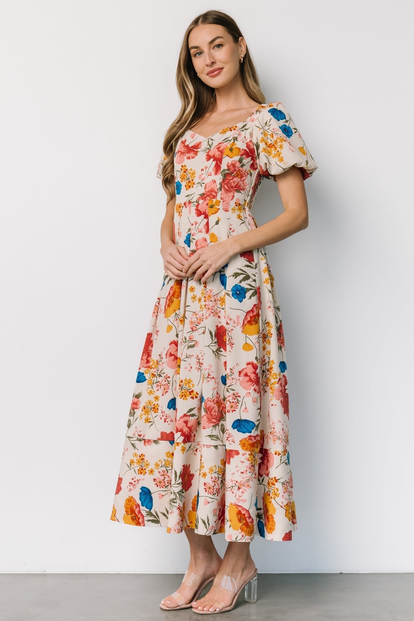 Greta Pleated Maxi Dress | Cream Multi Floral