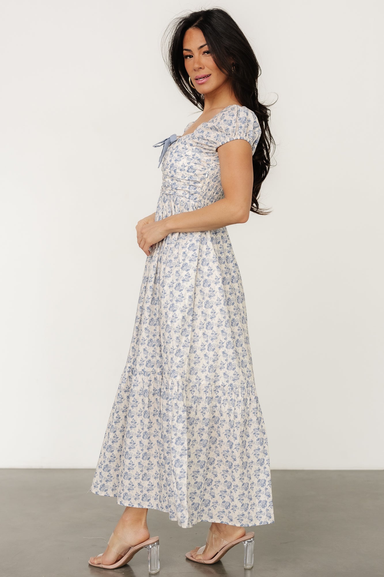 Haven Bow Dress | Ivory + Blue Floral