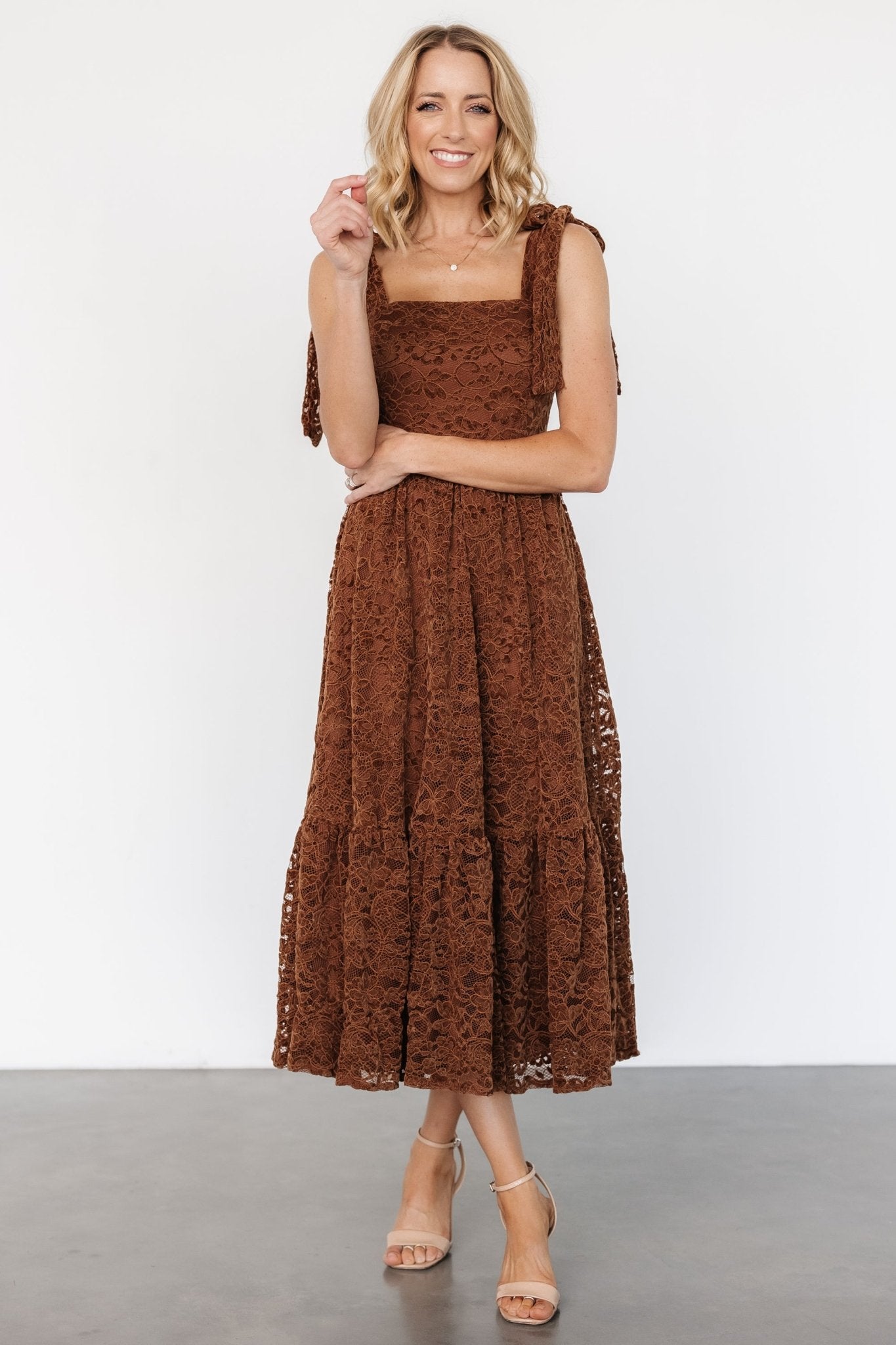 Hestia Lace Midi Dress | Brown