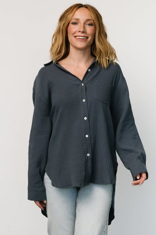 Hilde Oversized Button Top | Blue