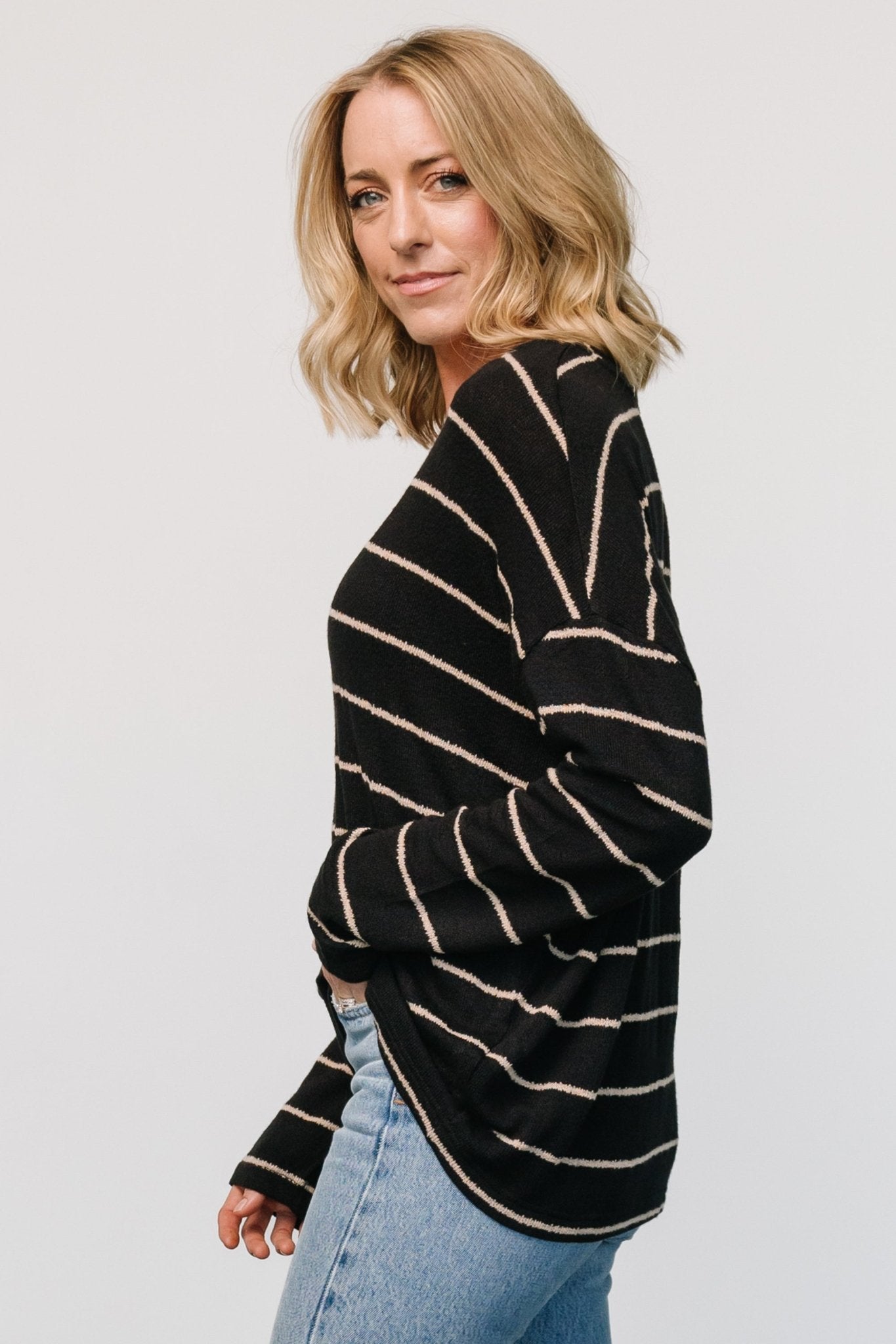 Houston Relaxed Sweater Top | Black Stripe