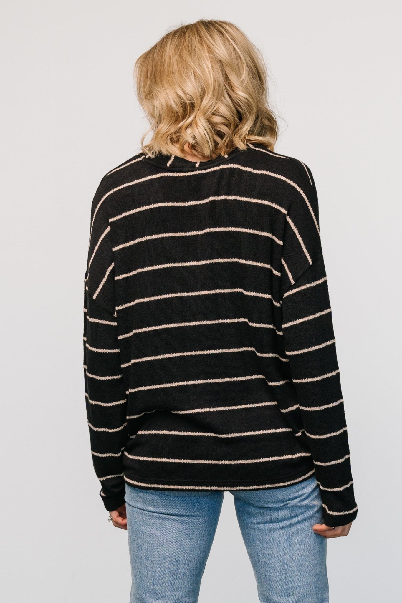 Houston Relaxed Sweater Top | Black Stripe