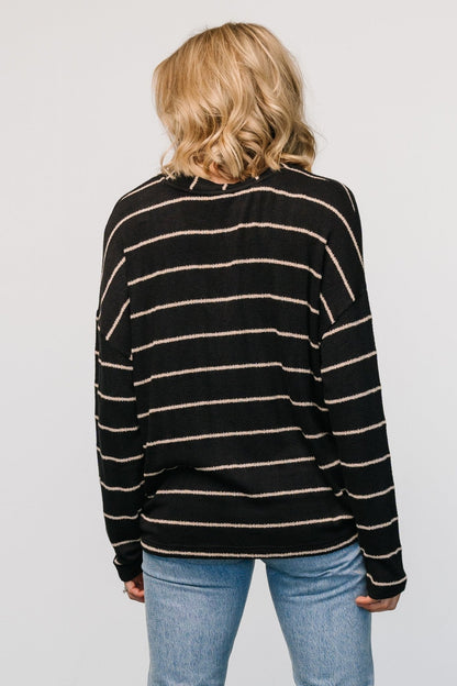 Houston Relaxed Sweater Top | Black Stripe