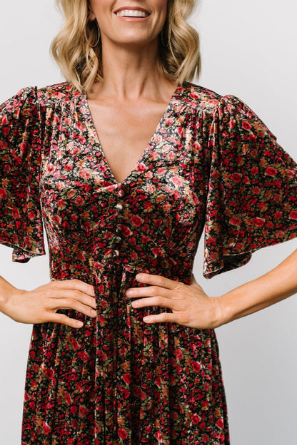 Irina Velvet Maxi Dress | Black Multi Floral