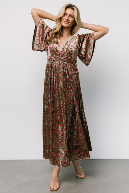 Irina Velvet Maxi Dress | Green Multi Floral