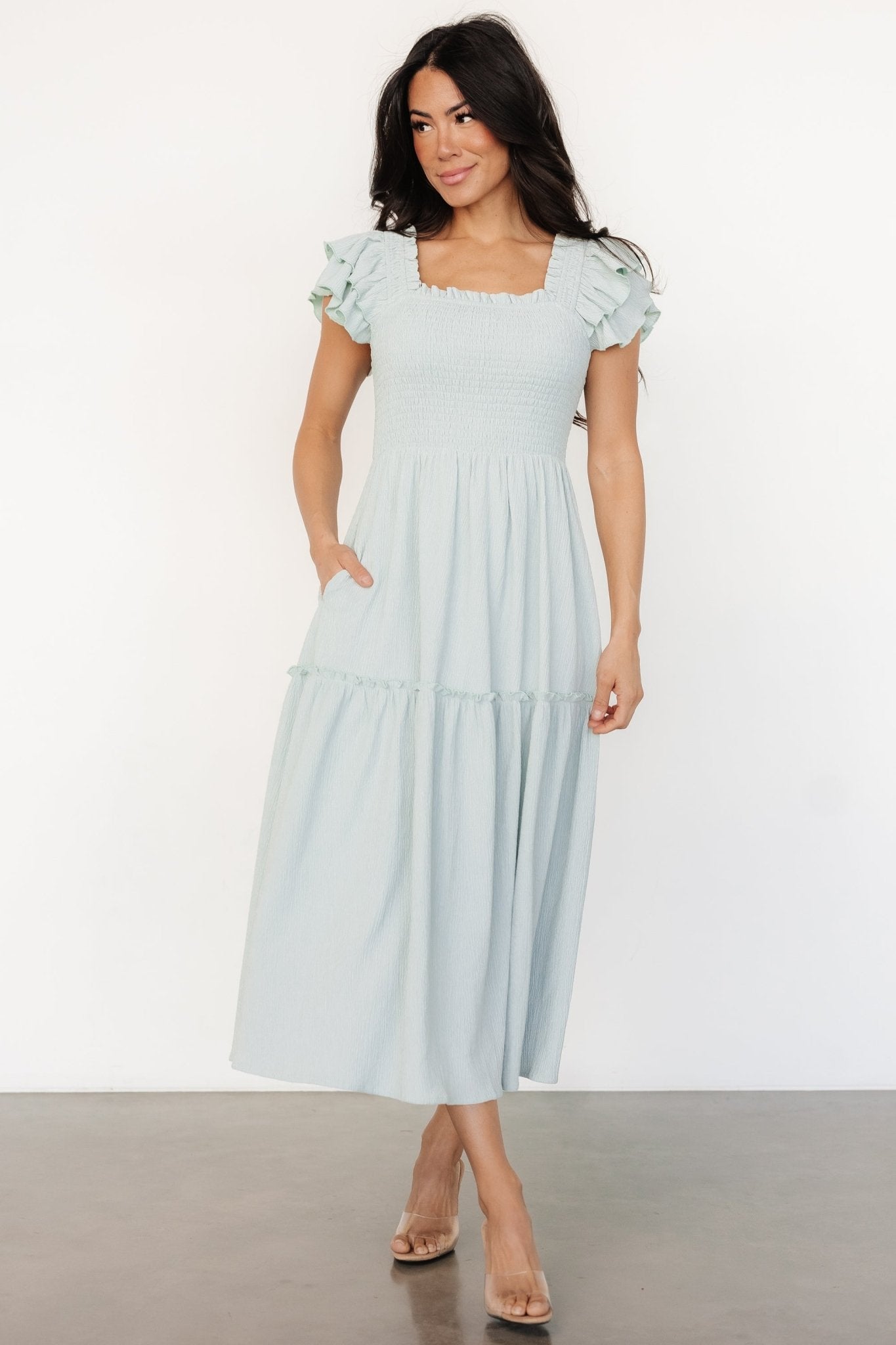Jacie Smocked Midi Dress | Light Blue