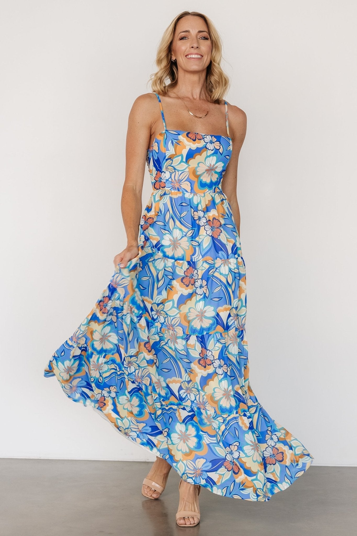 Jannica Tie Back Maxi Dress | Blue Multi