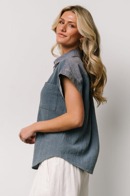 Jaye Button Top | Denim Blue