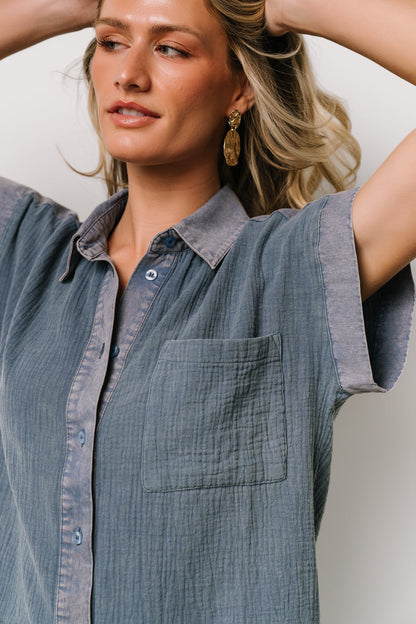 Jaye Button Top | Denim Blue