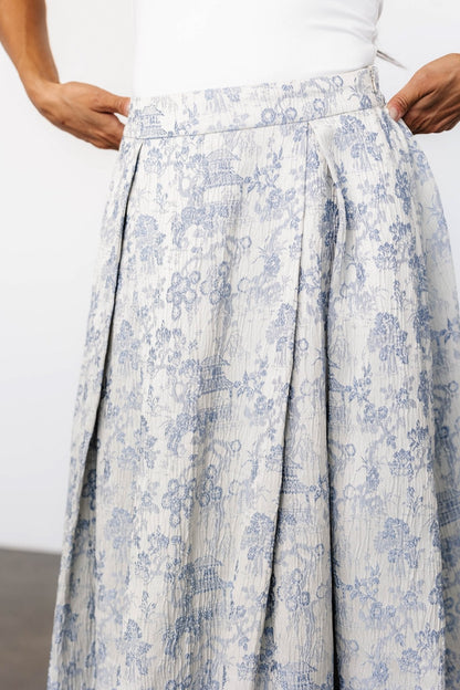 Jeanne Pleated Midi Skirt | Pearl + Light Blue