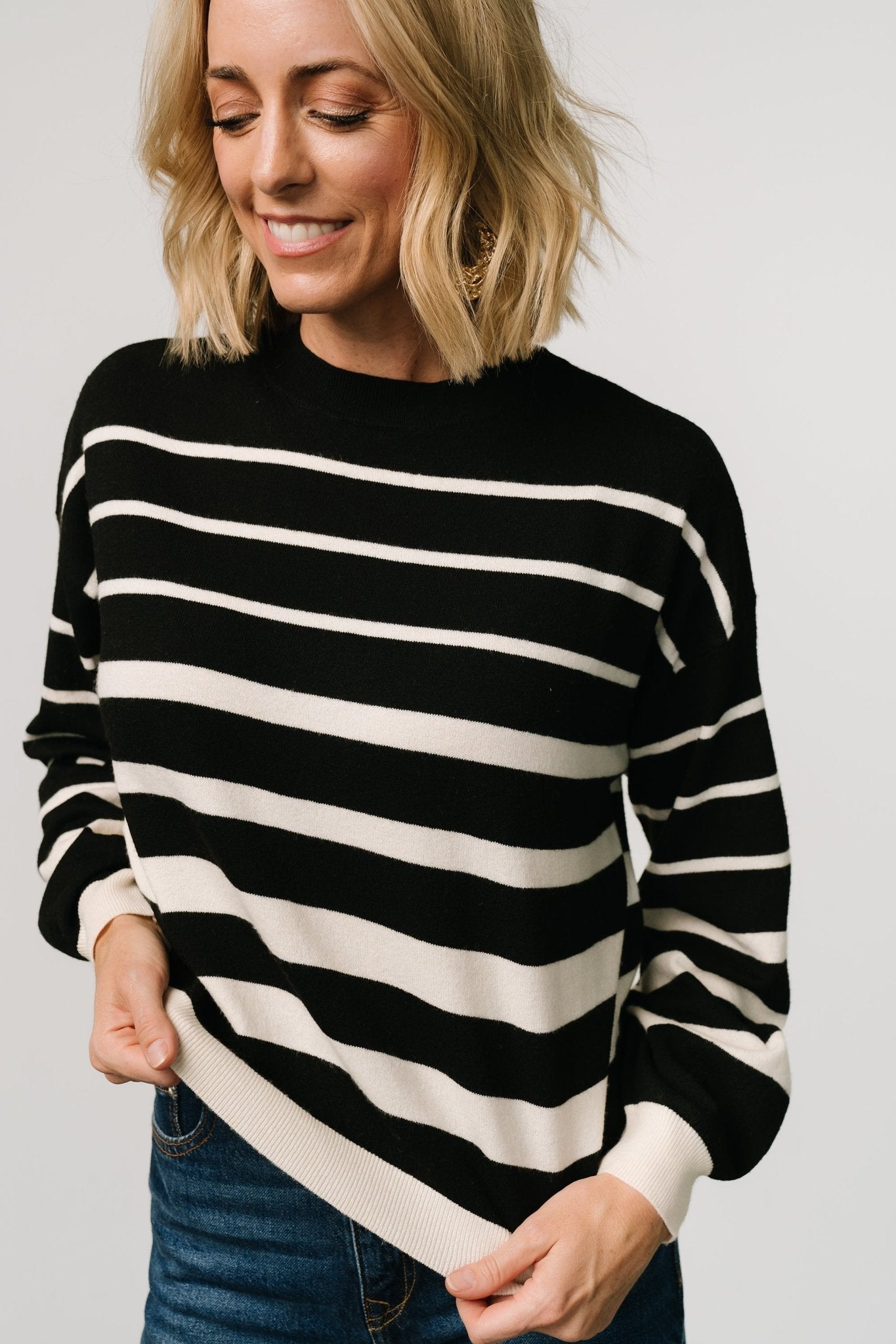 Jensen Stripe Sweater Top | Black + Ivory
