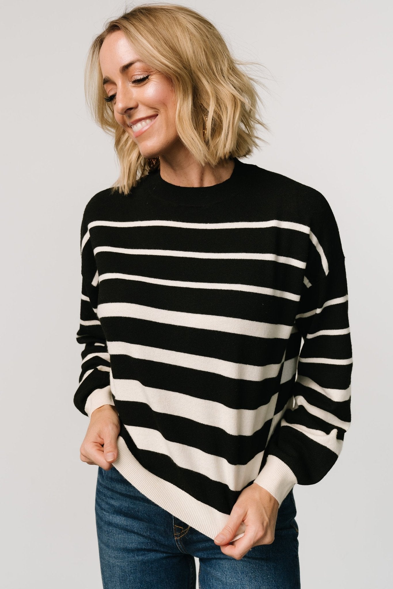 Jensen Stripe Sweater Top | Black + Ivory