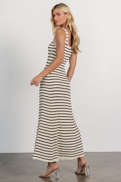 Jesse Ribbed Tank Maxi Dress | Ivory + Black