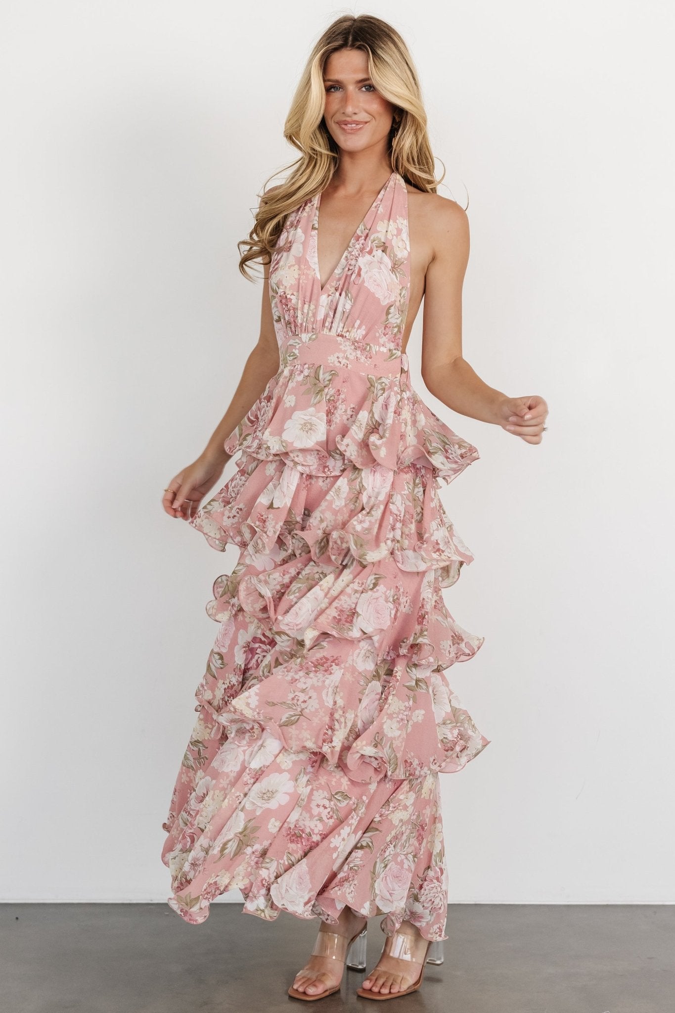 Jesslyn Open Back Tiered Maxi Dress | Blush Floral