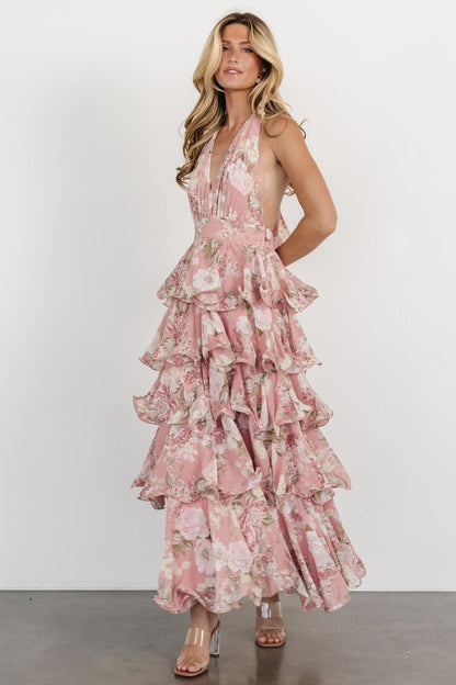Jesslyn Open Back Tiered Maxi Dress | Blush Floral