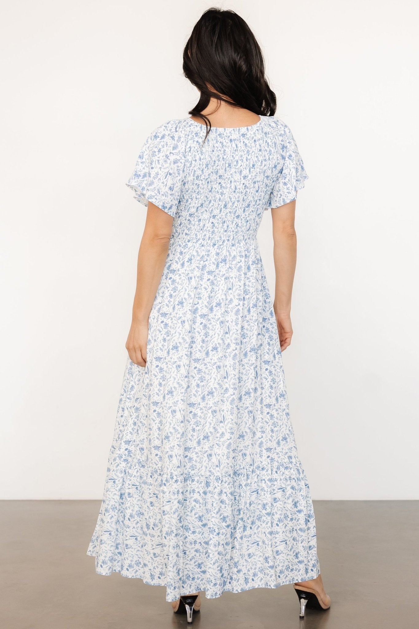 Joanie Smocked Dress | White + Blue Floral