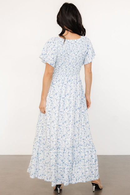Joanie Smocked Dress | White + Blue Floral