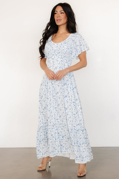Joanie Smocked Dress | White + Blue Floral