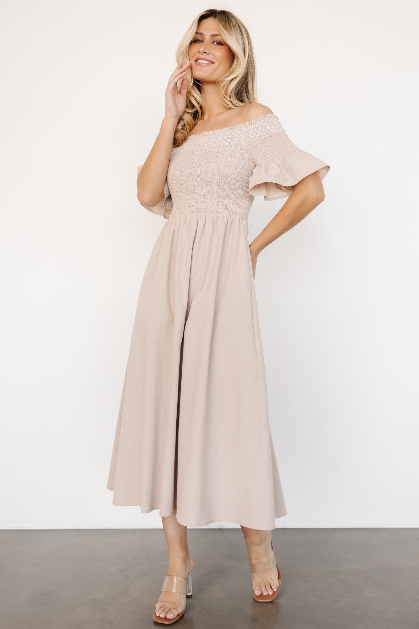 Jodi Off Shoulder Dress | Natural