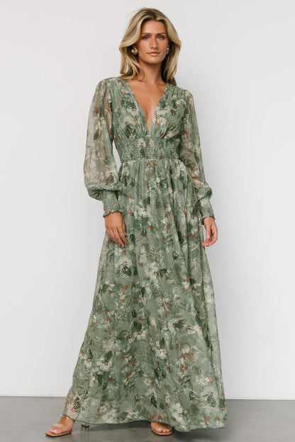 Jolie Embroidered Tulle Dress | Sage + Gold Floral