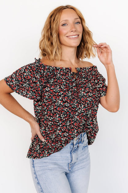 Jude Boho Top | Black + Red