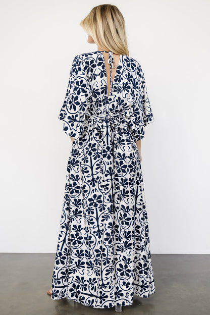 Juna Kimono Maxi Dress | Navy Print