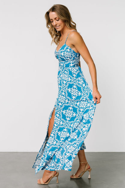 Kali Maxi Dress | Blue + White