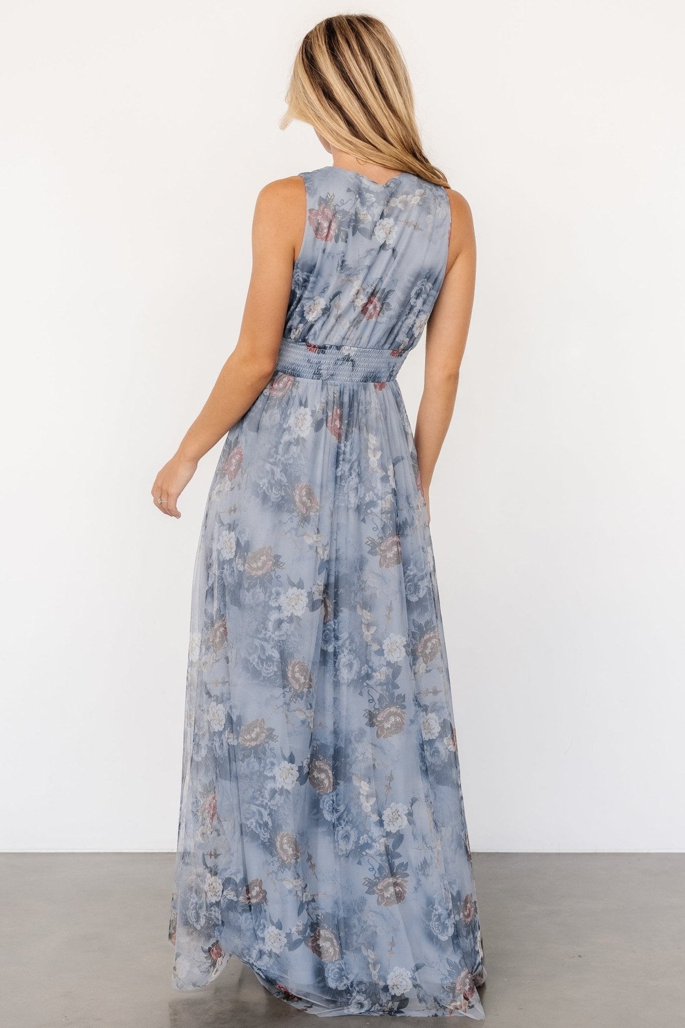 Kamila Tulle Maxi Dress | Dusty Blue Floral