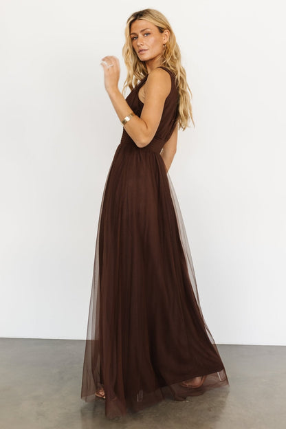 Kamila Tulle Maxi Dress | Espresso
